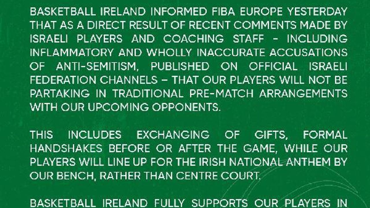 İrlanda basketbol takımı, İsrail takımıyla el sıkışmayı reddetti