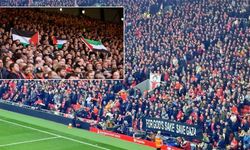 Liverpool-Everton maçında tribünlerdeki Filistin bayrakları takdir topladı