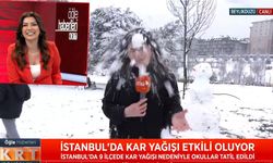 KRT TV’de eğlenceli anlar! Muhabirin suratına kar topu isabet etti