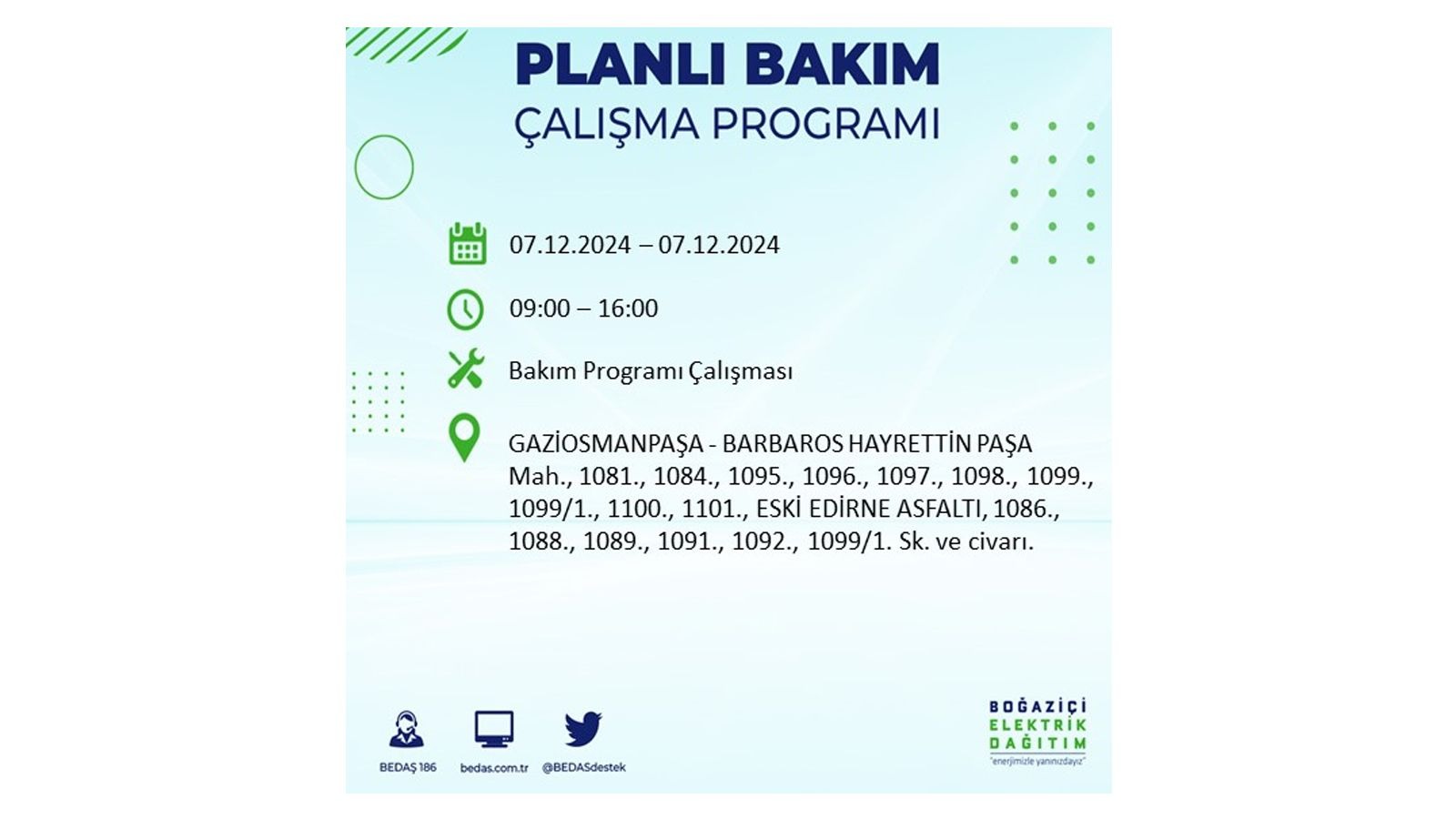 7 Aralik Istanbul Elektrik Kesintisi 18